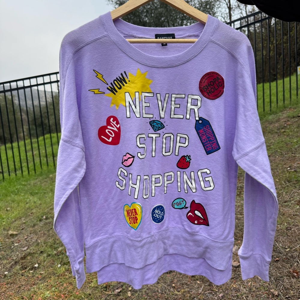 Never Stop Shopping Purple Long Sleeve T-Shirt
